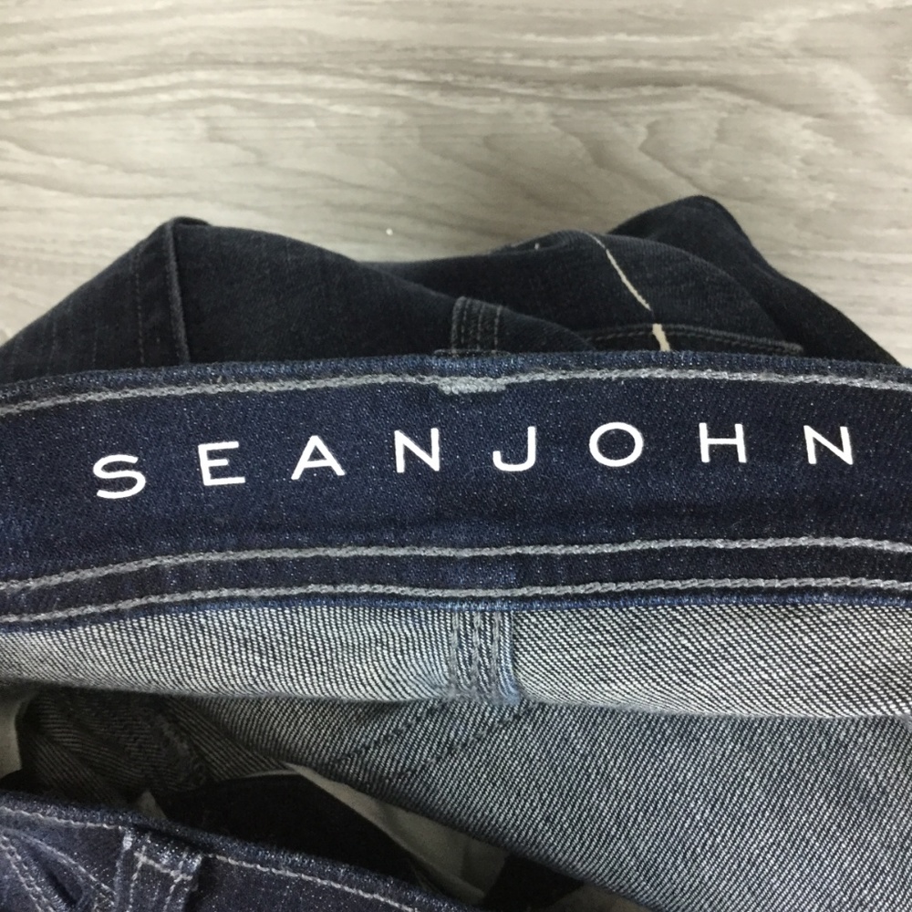 Sean John Blue Washed Splatter Slim Straight Jeans - Picture 5 of 6